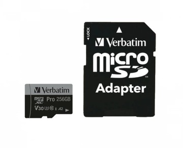 Карта памяти Micro SDXC Verbatim Pro U3 256 ГБ (100/90 МБ/с), класс 10 U3 V3