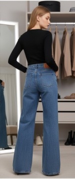 ЖЕНСКИЕ ДЖИНСЫ КОЛОКОЛ НИЖНИЕ ШИРОКИЕ НОГИ ЭЛАСТИЧНЫЙ СИНИЙ XS