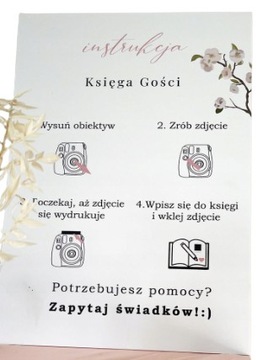 Instrukcja do księgi gości na wesele, ślub, pink, instax, fotobudka