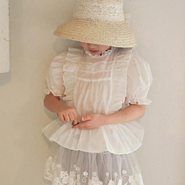 Dziewczyny Fashion Lace Waist Solid Color Shirt
