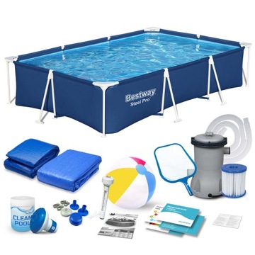 BASEN OGRODOWY STELAŻOWY Z POMPĄ 300x201x66cm ZESTAW 16w1 BESTWAY