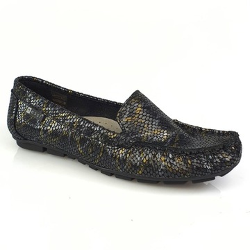 Мокасины Nessi 17130 черные со змеиным узором, кожа, размер 37