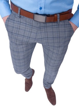 Spodnie eleganckie męskie szare w kratę r.31