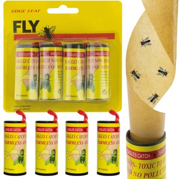 LEP NA MUCHY PUŁAPKA klejowa LEPOWA ŁAPACZ OWADÓW MOCNY 4x ROLKA