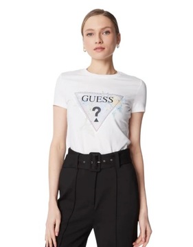 GUESS T-Shirt damski W3RI18 J1314 Biały Slim M