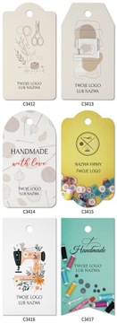 Cenówki PRZYWIESZKI bileciki NA ODZIEŻ zawieszki do produktów handmade LOGO