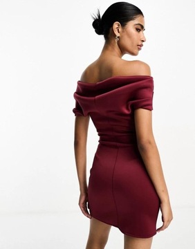 Asos Design ltw odkryte sukienka ramiona mini bordowa 46