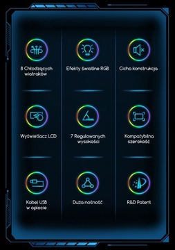 ОХЛАЖДАЮЩАЯ ПОДСТАВКА ДЛЯ НОУТБУКА 12–17 ФУТОВ 8xVENT LED