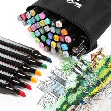 MARKERY ALKOHOLOWE ZESTAW 2 X 60SZT 120SZT DWUSTRONNE TOUCH + TORBA MAZAKI