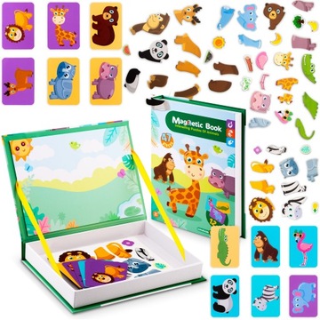 KSIĄŻKA MAGNETYCZNA EDUKACYJNA PUZZLE UKŁADANKA ZWIERZĘTA PUDEŁKO ZESTAW