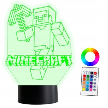 XL Lampka Nocna LED 3D Minecraft Steve 16 kolorów + Pilot