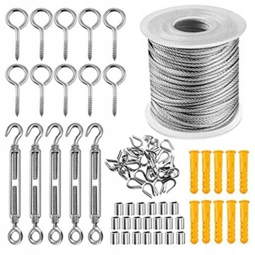 Трос стальной 2мм 30м винты наперстки зажимы