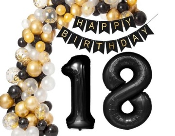 ZESTAW GIRLANDA CZARNA 18 osiemnastka balony