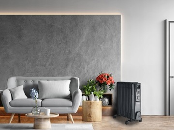 ЭЛЕКТРИЧЕСКИЙ МАСЛЯНЫЙ РАДИАТОР, ЧЕРНЫЙ ТЕРМОСТАТ С РЕБЕРАМИ, 900 Вт, компактный