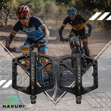 Pedały platformowe rowerowe mocne FLY-RIDE MTB ENDURO lekkie czarne nylon