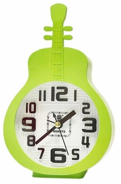 BUDZIK ZEGAR DLA DZIECI GITARA WIOLONCZELA PASTELOWY ZIELONY