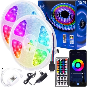 Taśma LED RGB kolorowa 15m + pilot Bluetooth
