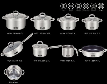 Набор кастрюль из нержавеющей стали, 15 шт. DMS TSE2015C