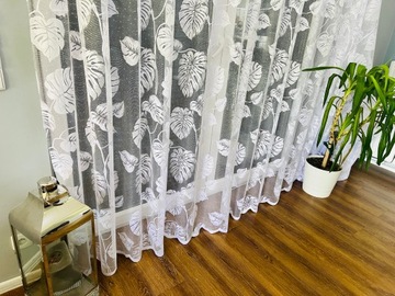 ФРАНЦУЗСКАЯ СТЕКЛЯННАЯ ВУАЛЬ МОНСТРА 250 СМ УЗОР ВЫШИВКИ БЕЛАЯ ДЛЯ ГОСТИНОЙ АКЦИЯ