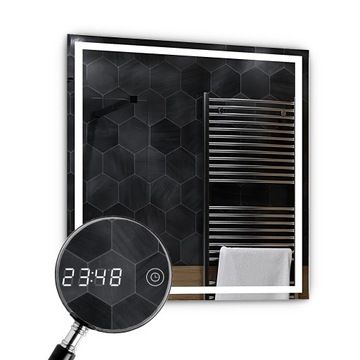 Lustro LED 60x60 cm - Atlanta - Zegarek Dotykowy