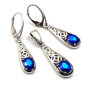 Komplet retro srebrny z kryształami SWAROVSKI