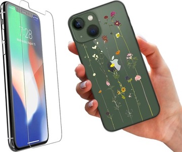 ETUI NA APPLE IPHONE 13 MINI TELEFON WZORY KWIATY + SZKŁO