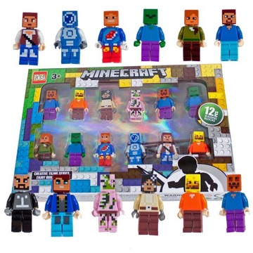 FIGURKI MINECRAFT ZESTAW STEVE ZOMBI KLOCKI