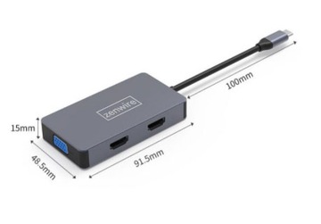 АДАПТЕР-ХАБ Адаптер-разветвитель 5 В 1 USB-C 3.1 2x HDMI 4K VGA USB 3.0