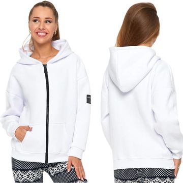 BLUZA DAMSKA ROZPINANA CIEPŁA DRESOWA BAWEŁNIANA BIAŁA MORAJ R. S