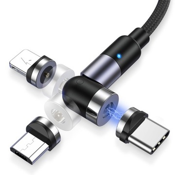 KABEL OBROTOWY MAGNETYCZNY DO IPHONE 3 końcówki