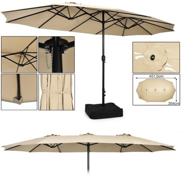 PARASOL OGRODOWY PODWÓJNY NA BALKON TARAS SKŁADANY CZARNY 451,5x264x243cm