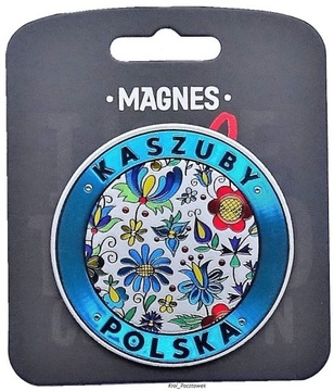 Pamiątka z KASZUB - okrągły magnes - upominek, prezent