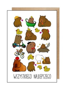 Kartka pocztówka eko koperta kapibara urodziny serdeczności imieniny