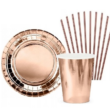 ZESTAW talerzyki kubeczki papierowe ROSE GOLD