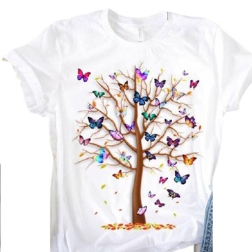 DAMSKA KOSZULKA T-SHIRT 3D WZÓR MOTYLI I DRZEWA L