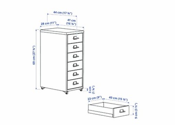 ИКЕА ХЕЛЬМЕР Комод на колесиках, синий, 28х69 см