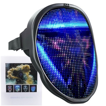 MASKA ZMIENNA NA HALLOWEEN LED ŚWIECĄCA PROGRAMOWALNA APP KONTROLA GEST