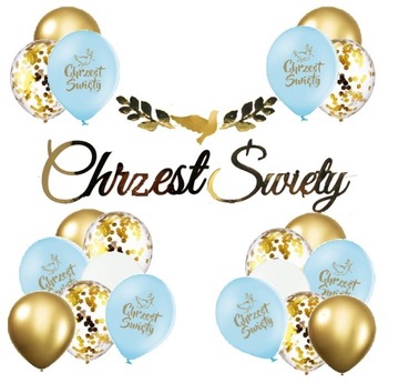BALONY CHRZCINY zestaw dekoracji na CHRZEST nieb