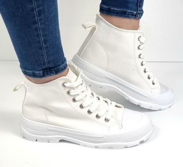 NOWE BIAŁE BOTKI BUTY SNEAKERSY TRAMPKI 40