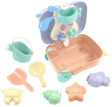 ИГРОВОЙ НАБОР «ПЕСОК И ВОДА» В ЧЕМОДАНЕ ФОРМА ДЛЯ ЛЕЙКИ 8 шт MOCHTOYS