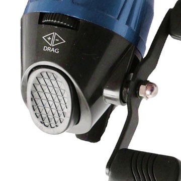 Рыболовная катушка с синей одинарной ручкой, кнопочный дизайн лески