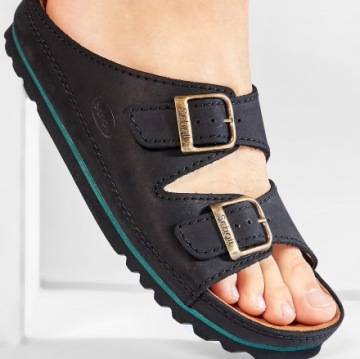 SCHOLL AIR BAG черные кожаные медицинские шлепанцы