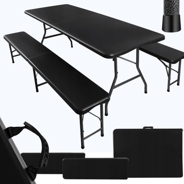 STÓŁ ROZKŁADANY + 2 ŁAWKI ZESTAW CATERINGOWY 180 cm SKŁADANY W WALIZKĘ XXL