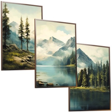 50x40 ZESTAW OBRAZY W RAMIE PLAKATY RAMKA LAS JEZIORO GÓRY NATURA BOHO