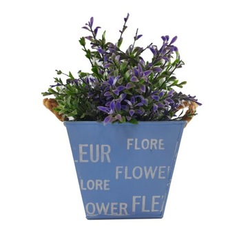 Doniczka kwadratowa dekoracja Osłonka metalowa z liną jutową niebieska 14cm