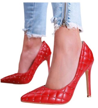 Czerwone szpilki damskie Wysokie czółenka buty na obcasie 16202 38