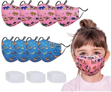 MASKA BANDANA DZIECKO ODPORNA NA KURZ 8 SZT FILTRY