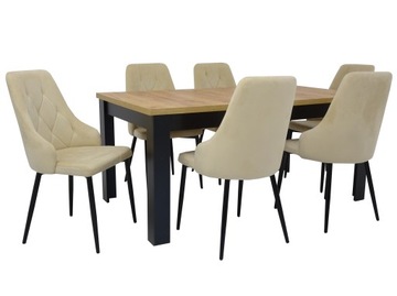 Stół Rozkładany 90x160/200 CRAFT i 6 krzeseł IK-09 beżowy welur
