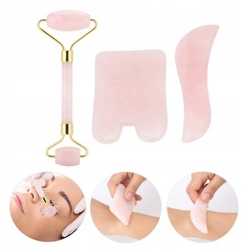 ZESTAW ROLLER JADEITOWY DO TWARZY MASAŻER WAŁEK KAMIEŃ GUA SHA PŁYTKA