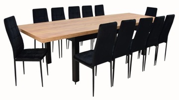 DUŻY stół rozkładany 3m + 12 krzeseł czarny VELVET